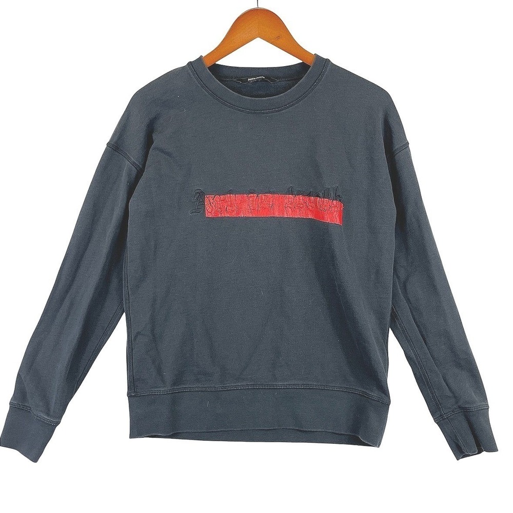 Zadig & Voltaire Stan Sweatshirt Mens M Washed Black Red Bar Cotton Pullover